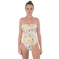 Cute Monkey Banana Seamless Pattern Background Tie Back One Piece Swimsuit