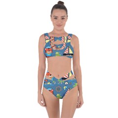 Seamless Pattern With Sailing Cartoon Bandaged Up Bikini Set 