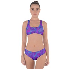 Leaf Pattern With Neon Purple Background Criss Cross Bikini Set by Bejoart