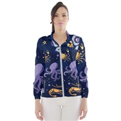 Marine Seamless Pattern Thin Line Memphis Style Women s Windbreaker by BangZart