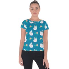 Elegant Swan Pattern With Water Lily Flowers Short Sleeve Sports Top  by BangZart
