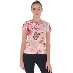 Beautiful Seamless Spring Pattern With Roses Peony Orchid Succulents Short Sleeve Sports Top  by BangZart