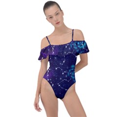 Realistic Night Sky Poster With Constellations Frill Detail One Piece Swimsuit by BangZart