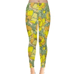 Seamless Pattern With Graphic Spring Flowers Leggings  by BangZart