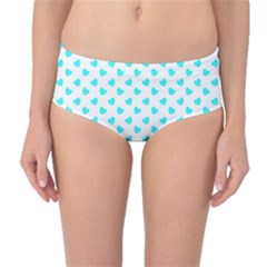 White Light Blue Hearts Pattern, Pastel Sky Blue Color Mid-waist Bikini Bottoms by Casemiro