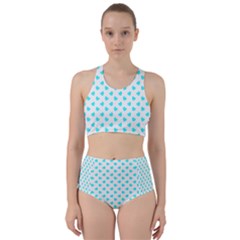 White Light Blue Hearts Pattern, Pastel Sky Blue Color Racer Back Bikini Set by Casemiro