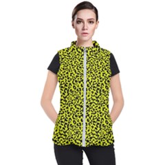 Leopard Spots Pattern, Yellow And Black Animal Fur Print, Wild Cat Theme Women s Puffer Vest by Casemiro