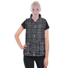 Black And White Ethnic Ornate Pattern Women s Button Up Vest by dflcprintsclothing