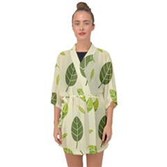 Leaf Spring Seamless Pattern Fresh Green Color Nature Half Sleeve Chiffon Kimono by BangZart