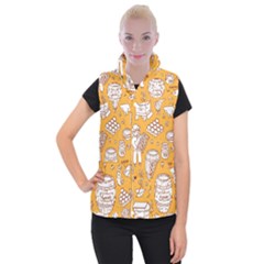 Vector Honey Element Doodle Seamless Pattern With Beehive Beeke Women s Button Up Vest by BangZart