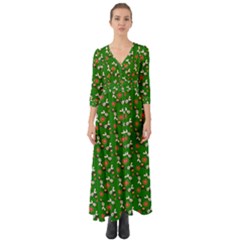 Clown Ghost Pattern Green Button Up Boho Maxi Dress