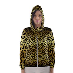 Gold And Black, Metallic Leopard Spots Pattern, Wild Cats Fur Women s Hooded Windbreaker by Casemiro