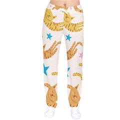 Cute Cats Seamless Pattern With Stars Funny Drawing Kittens Women Velvet Drawstring Pants by Bejoart