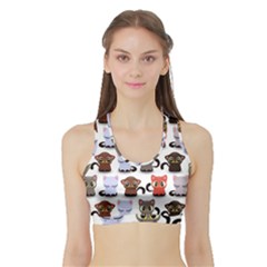 Seamless Pattern With Cute Little Kittens Various Color Sports Bra With Border