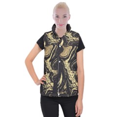 Black And Gold Marble Women s Button Up Vest by Dushan