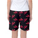 Red, hot jalapeno peppers, chilli pepper pattern at black, spicy Women s Basketball Shorts View2