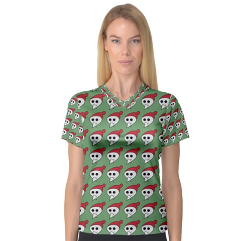 Comic Head Skull - Hat Red - Cartoon Skull V-neck Sport Mesh Tee by DinzDas