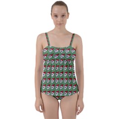 Comic Head Skull - Hat Red - Cartoon Skull Twist Front Tankini Set by DinzDas