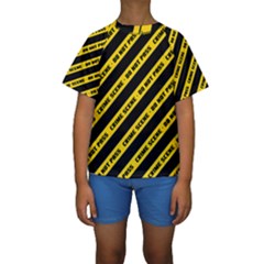 Warning Colors Yellow And Black - Police No Entrance 2 Kids  Short Sleeve Swimwear by DinzDas