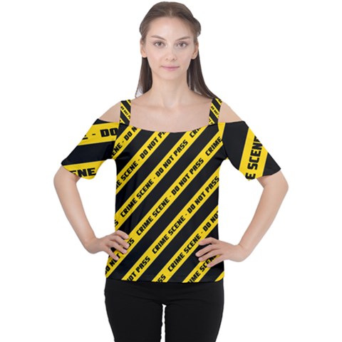 Warning Colors Yellow And Black - Police No Entrance 2 Cutout Shoulder Tee by DinzDas