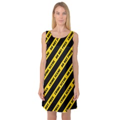 Warning Colors Yellow And Black - Police No Entrance 2 Sleeveless Satin Nightdress by DinzDas