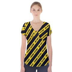 Warning Colors Yellow And Black - Police No Entrance 2 Short Sleeve Front Detail Top by DinzDas
