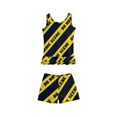 Warning Colors Yellow And Black - Police No Entrance 2 Kids  Boyleg Swimsuit by DinzDas