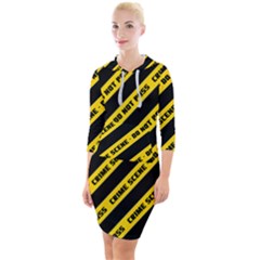 Warning Colors Yellow And Black - Police No Entrance 2 Quarter Sleeve Hood Bodycon Dress by DinzDas