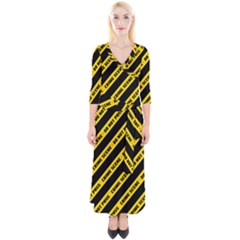 Warning Colors Yellow And Black - Police No Entrance 2 Quarter Sleeve Wrap Maxi Dress by DinzDas