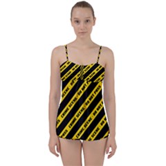 Warning Colors Yellow And Black - Police No Entrance 2 Babydoll Tankini Set by DinzDas