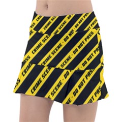 Warning Colors Yellow And Black - Police No Entrance 2 Tennis Skorts by DinzDas