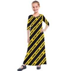 Warning Colors Yellow And Black - Police No Entrance 2 Kids  Quarter Sleeve Maxi Dress by DinzDas