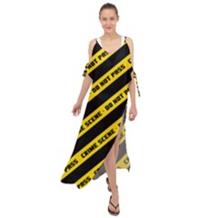 Warning Colors Yellow And Black - Police No Entrance 2 Maxi Chiffon Cover Up Dress by DinzDas