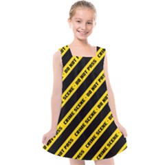 Warning Colors Yellow And Black - Police No Entrance 2 Kids  Cross Back Dress by DinzDas