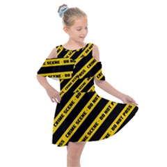 Warning Colors Yellow And Black - Police No Entrance 2 Kids  Shoulder Cutout Chiffon Dress by DinzDas