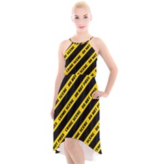 Warning Colors Yellow And Black - Police No Entrance 2 High-low Halter Chiffon Dress  by DinzDas