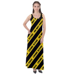 Warning Colors Yellow And Black - Police No Entrance 2 Sleeveless Velour Maxi Dress by DinzDas