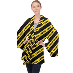 Warning Colors Yellow And Black - Police No Entrance 2 Long Sleeve Velvet Kimono  by DinzDas