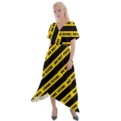 Warning Colors Yellow And Black - Police No Entrance 2 Cross Front Sharkbite Hem Maxi Dress by DinzDas