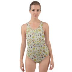 Abstract Flowers And Circle Cut-out Back One Piece Swimsuit by DinzDas
