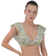 Abstract Flowers And Circle Plunge Frill Sleeve Bikini Top by DinzDas