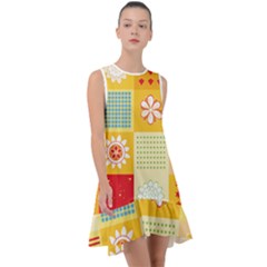 Abstract Flowers And Circle Frill Swing Dress by DinzDas
