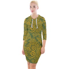 Abstract Flowers And Circle Quarter Sleeve Hood Bodycon Dress by DinzDas