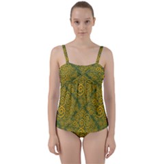 Abstract Flowers And Circle Twist Front Tankini Set by DinzDas