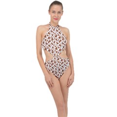 Animal Skin - Brown Cows Are Funny And Brown And White Halter Side Cut Swimsuit by DinzDas