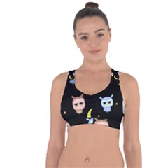 Cute-owl-doodles-with-moon-star-seamless-pattern Cross String Back Sports Bra