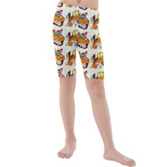 Love And Flowers And Peace Fo All Hippies Kids  Mid Length Swim Shorts by DinzDas