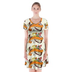 Love And Flowers And Peace Fo All Hippies Short Sleeve V-neck Flare Dress by DinzDas