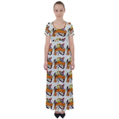 Love And Flowers And Peace Fo All Hippies High Waist Short Sleeve Maxi Dress by DinzDas