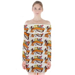 Love And Flowers And Peace Fo All Hippies Long Sleeve Off Shoulder Dress by DinzDas